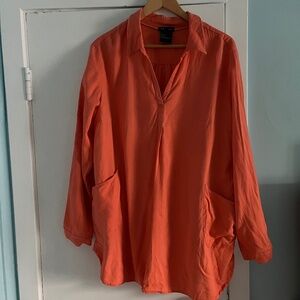 Tribal linen blend tunic with front pockets, mango, extra large